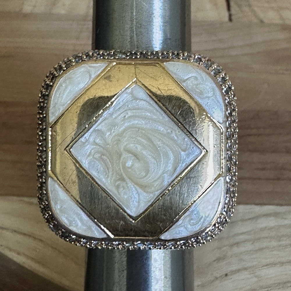 Lauren G Adams LGA Cocktail Ring Size 8.75 Crystal Swirl Enamel Tan Geometric